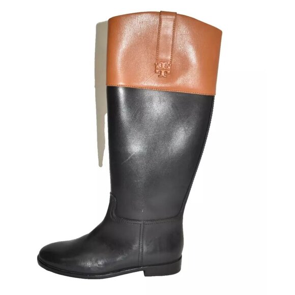 TORY BURCH DOUBLE T RIDING BOOT Black Bourbon Size 6.5 M DD440 - Picture 3 of 6